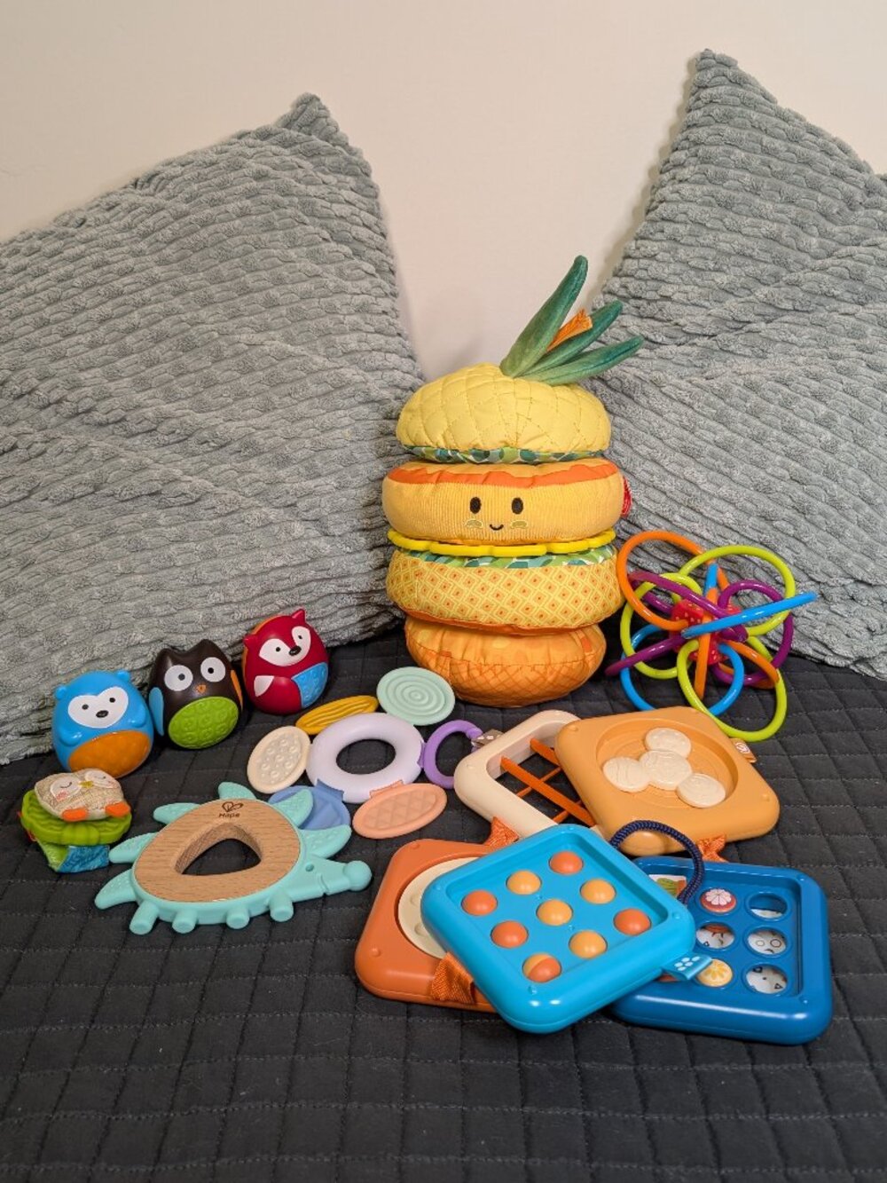 Infant and Baby Toys + Teethers, Bundle of 7 Toys - Sensory, Fine Motor, Rattles